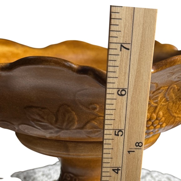 Compote Pedestal Footed Bowl Centerpiece Grape Vintage Pottery Design Amber 1972 - Picture 9 of 10